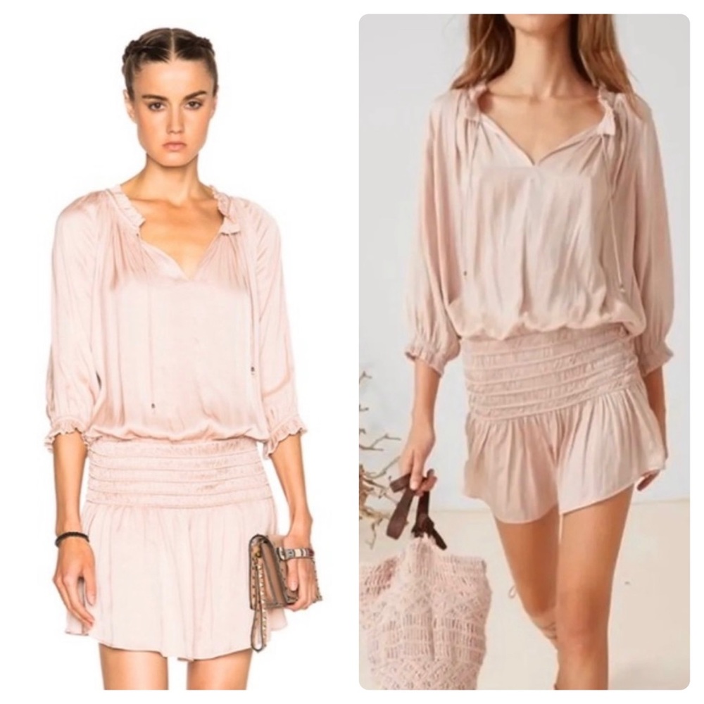 Ulla Johnson Olga Satin Smocked Mini Dress